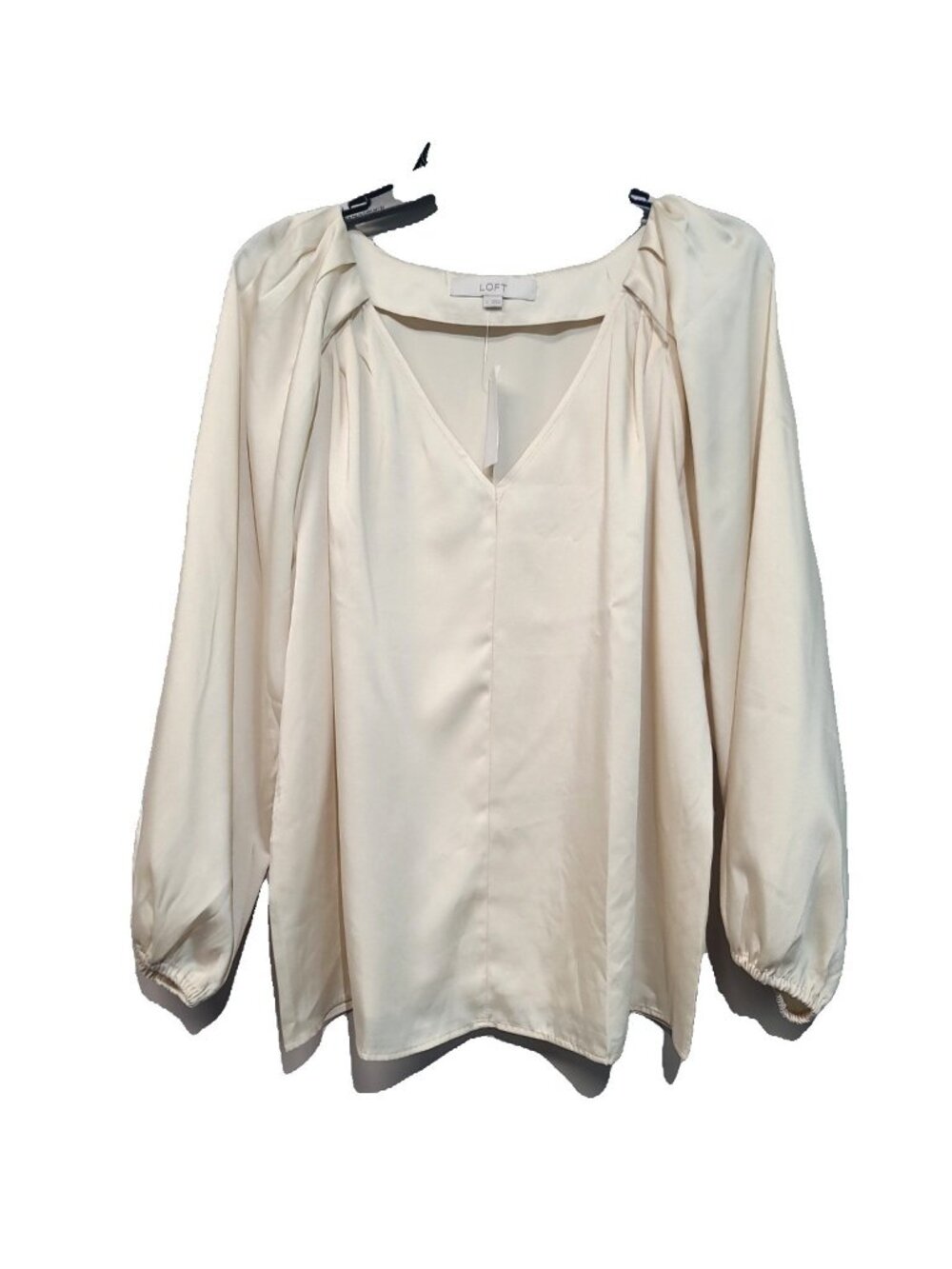 LOFT Cream V-Neck Balloon Sleeve Blouse